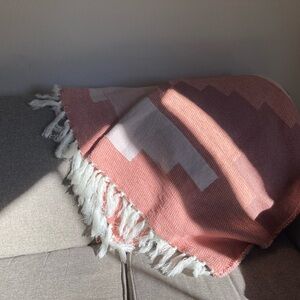 Pink and White Geometric Textured Throw